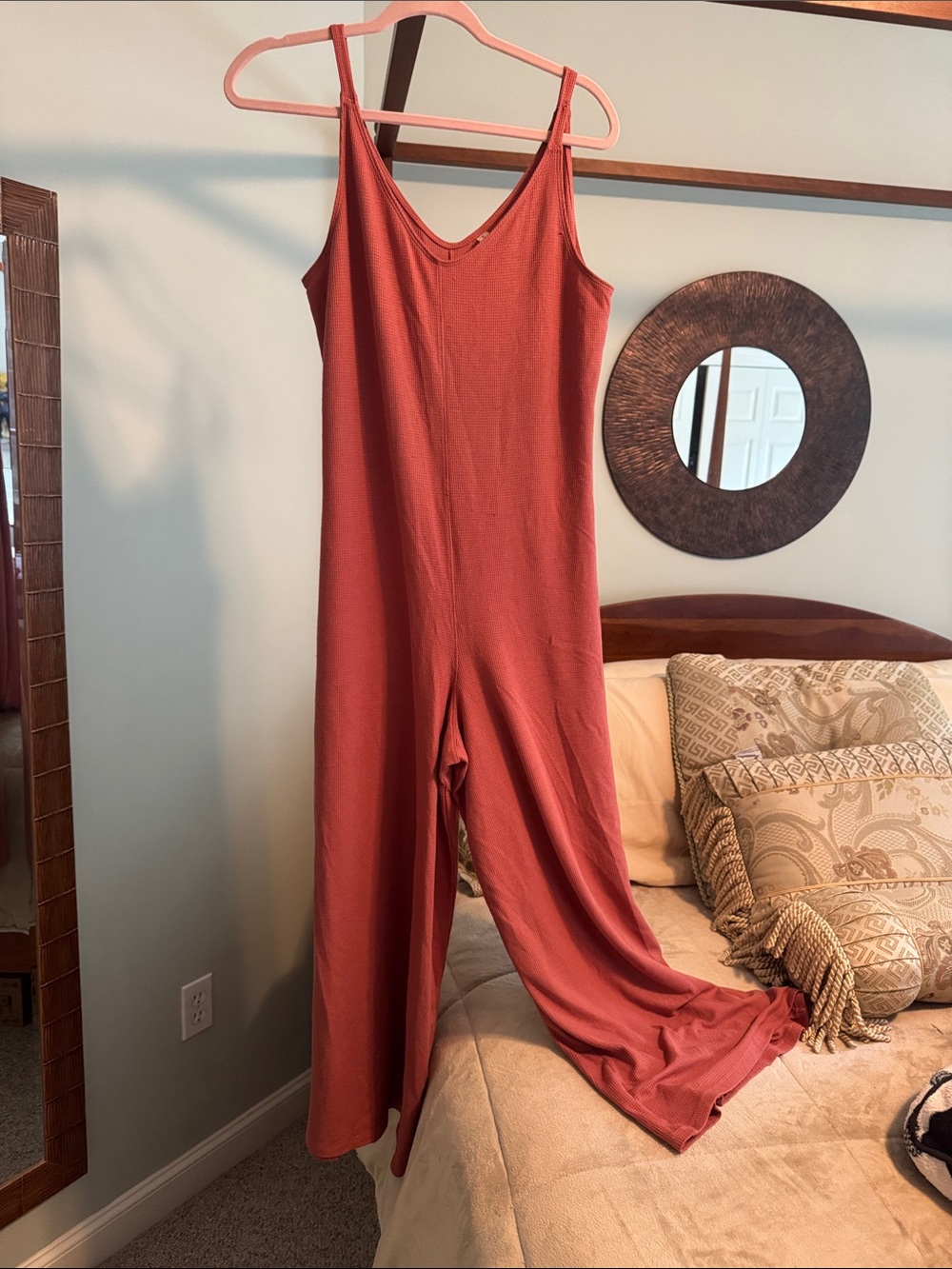 Athleta Wind Down Sleep V-Neck Romper in muted red, size S